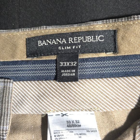 Banana Republic Dress Pants Mens 33x32 Gray Tan Plaid Slim Fit Business Casual - Picture 9 of 13